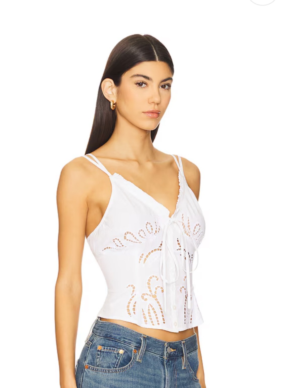 Free People White Eyelet Lace-Up Top